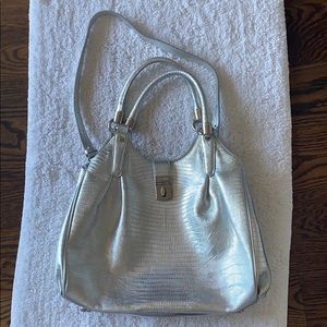 Silver satchel and crossbody convertible bag